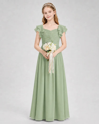 Sage Green Chiffon A-line Junior Bridesmaid Dress Front View
