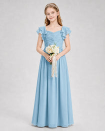 Dideyttawl Sweetheart Neck Ruffle Chiffon Junior Bridesmaid Dress