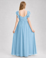 Sky Blue Chiffon A-line Junior Bridesmaid Dress Back View