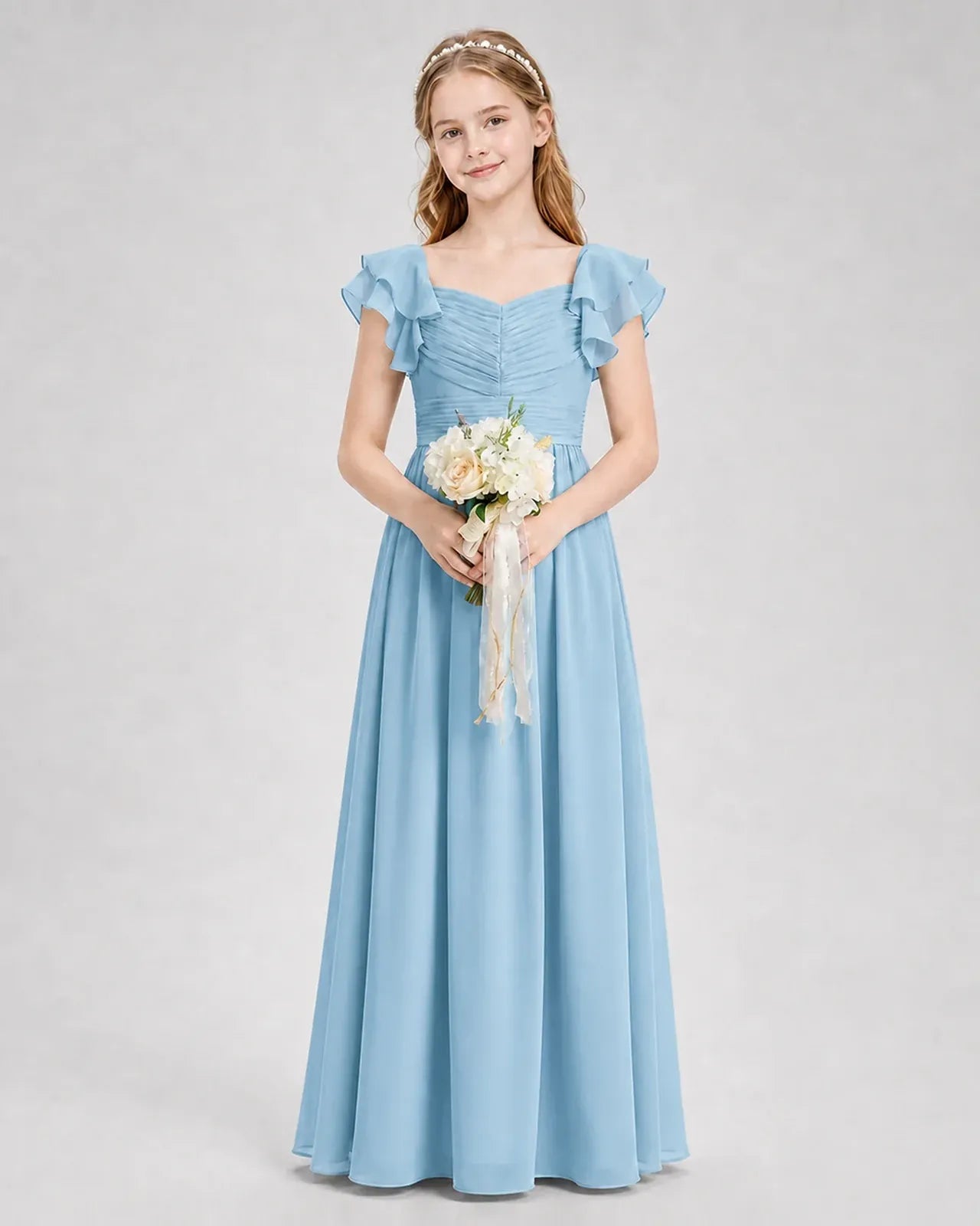 Sky Blue Chiffon A-line Junior Bridesmaid Dress Front View