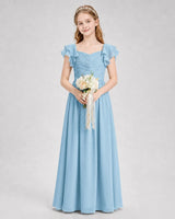 Sky Blue Chiffon A-line Junior Bridesmaid Dress Front View