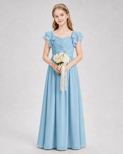 Sky Blue Chiffon A-line Junior Bridesmaid Dress Front View