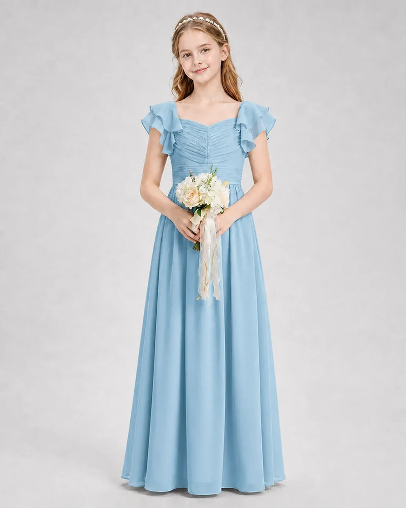 Sky Blue Chiffon A-line Junior Bridesmaid Dress Front View