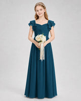 Teal Chiffon A-line Junior Bridesmaid Dress Front View