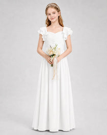 Dideyttawl Sweetheart Neck Ruffle Chiffon Junior Bridesmaid Dress
