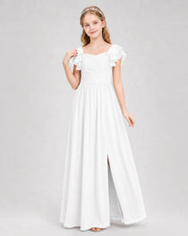Dideyttawl Sweetheart Neck Ruffle Chiffon Junior Bridesmaid Dress