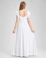 White Chiffon A-line Junior Bridesmaid Dress Back View