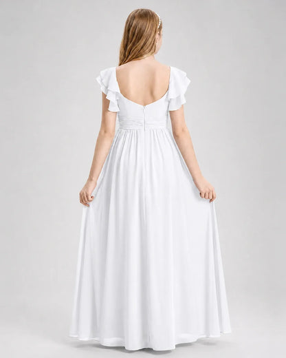 White Chiffon A-line Junior Bridesmaid Dress Back View