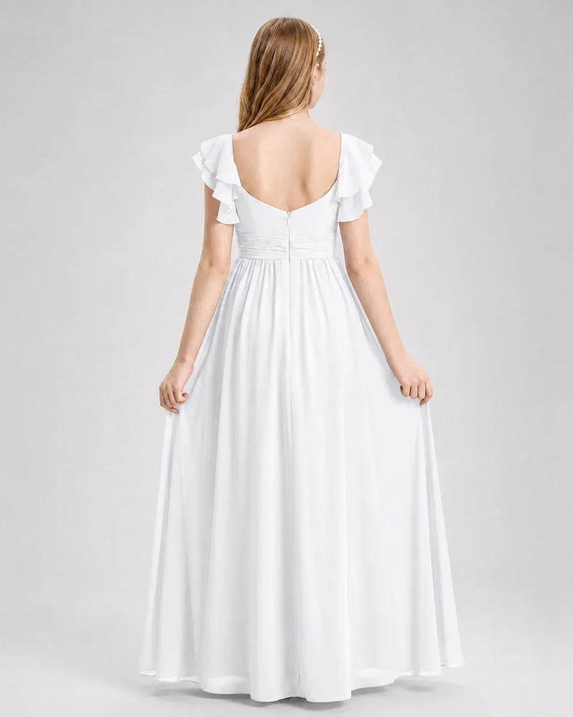 White Chiffon A-line Junior Bridesmaid Dress Back View