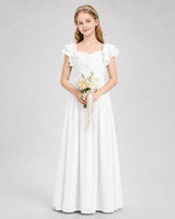White Chiffon A-line Junior Bridesmaid Dress Front View