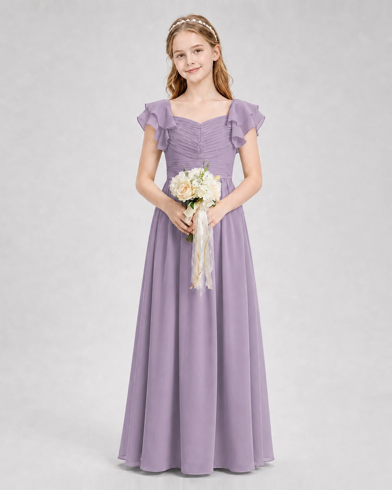 Dideyttawl Sweetheart Neck Ruffle Chiffon Junior Bridesmaid Dress