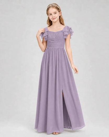 Wisteria Chiffon A-line Junior Bridesmaid Dress Front View