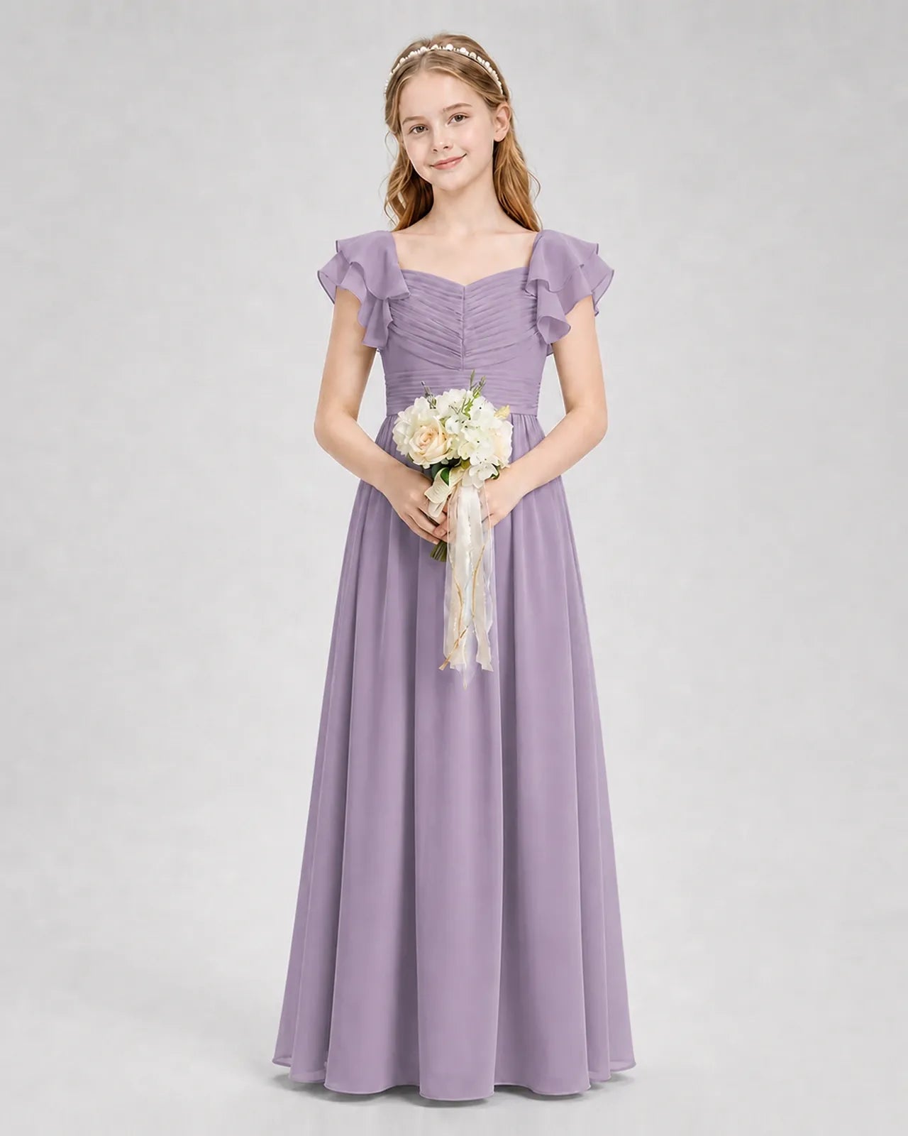 Wisteria Chiffon A-line Junior Bridesmaid Dress Front View