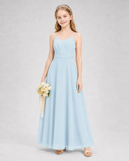 Dideyttawl Pleated Chiffon Junior Bridesmaid Dress with Back Cascading Ruffle