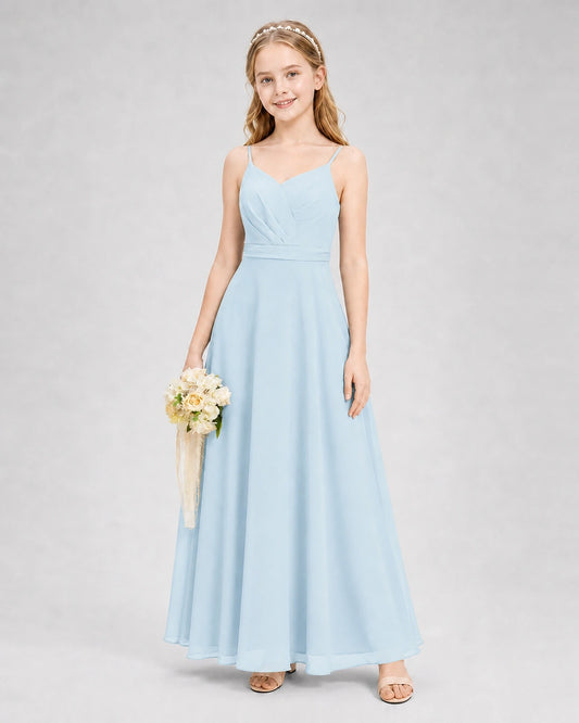 Dideyttawl Pleated Chiffon Junior Bridesmaid Dress with Back Cascading Ruffle
