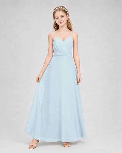 Dideyttawl Pleated Chiffon Junior Bridesmaid Dress with Back Cascading Ruffle