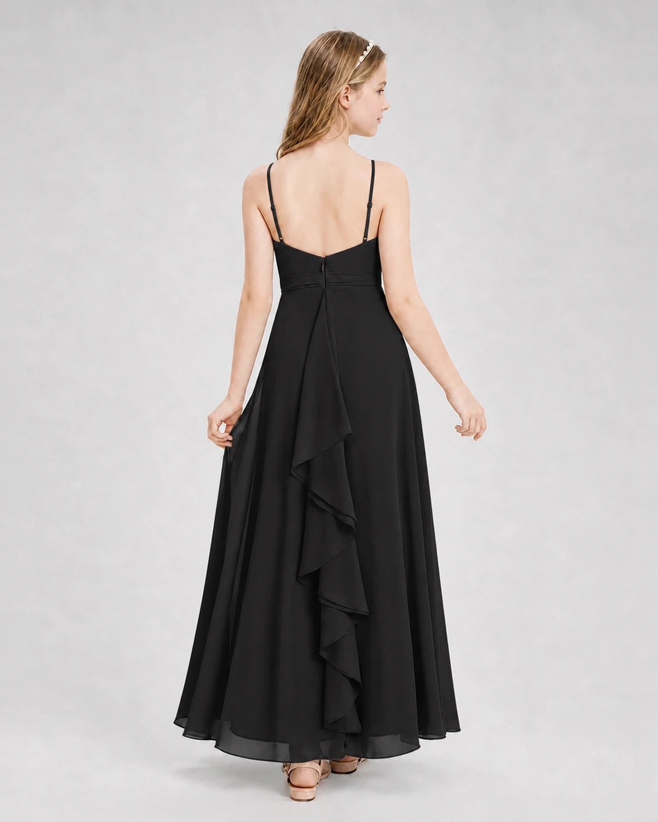 Dideyttawl Pleated Chiffon Junior Bridesmaid Dress with Back Cascading Ruffle