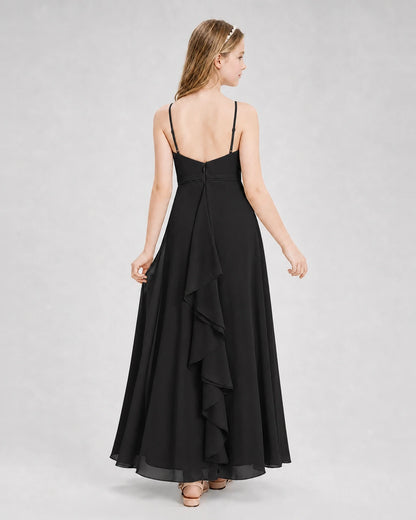 Dideyttawl Pleated Chiffon Junior Bridesmaid Dress with Back Cascading Ruffle
