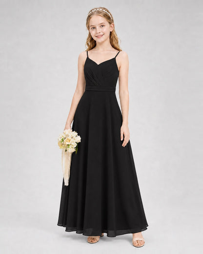 Dideyttawl Pleated Chiffon Junior Bridesmaid Dress with Back Cascading Ruffle