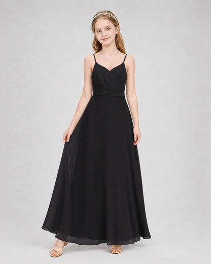 Dideyttawl Pleated Chiffon Junior Bridesmaid Dress with Back Cascading Ruffle