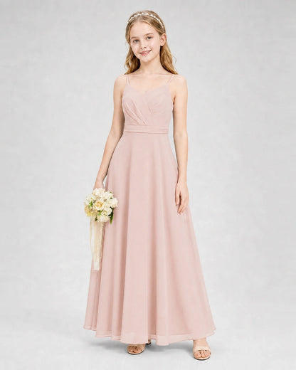 Dideyttawl Pleated Chiffon Junior Bridesmaid Dress with Back Cascading Ruffle