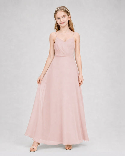 Dideyttawl Pleated Chiffon Junior Bridesmaid Dress with Back Cascading Ruffle