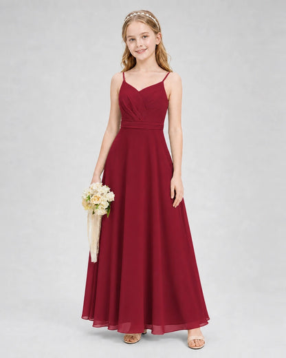 Dideyttawl Pleated Chiffon Junior Bridesmaid Dress with Back Cascading Ruffle
