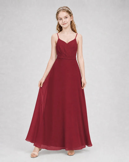 Dideyttawl Pleated Chiffon Junior Bridesmaid Dress with Back Cascading Ruffle
