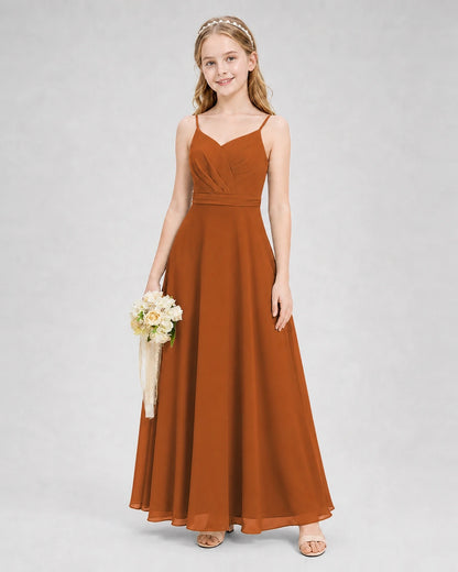 Dideyttawl Pleated Chiffon Junior Bridesmaid Dress with Back Cascading Ruffle