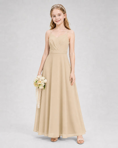 Dideyttawl Pleated Chiffon Junior Bridesmaid Dress with Back Cascading Ruffle