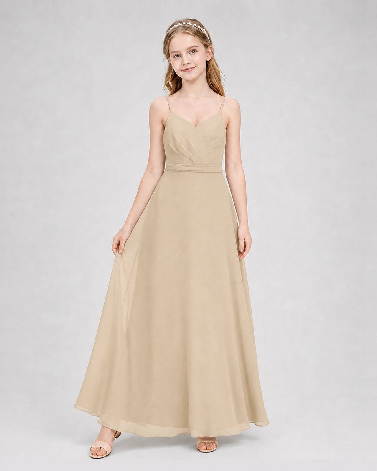Dideyttawl Pleated Chiffon Junior Bridesmaid Dress with Back Cascading Ruffle