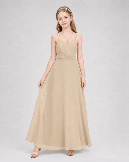 Dideyttawl Pleated Chiffon Junior Bridesmaid Dress with Back Cascading Ruffle