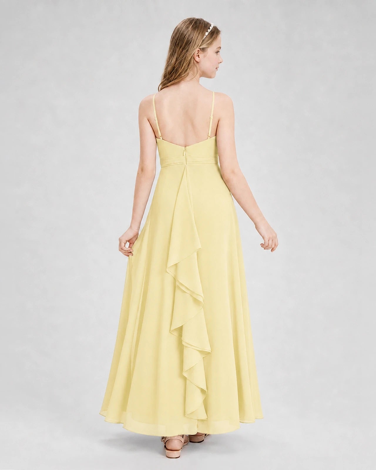 Dideyttawl Pleated Chiffon Junior Bridesmaid Dress with Back Cascading Ruffle