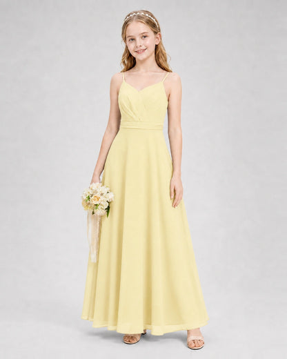 Dideyttawl Pleated Chiffon Junior Bridesmaid Dress with Back Cascading Ruffle