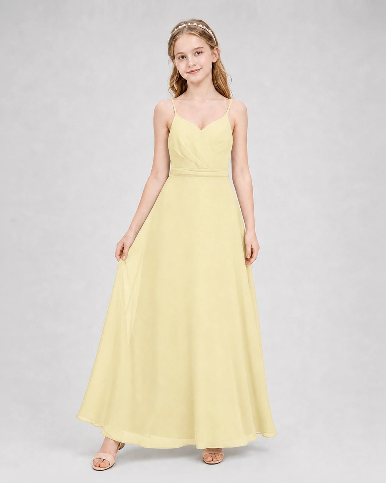 Dideyttawl Pleated Chiffon Junior Bridesmaid Dress with Back Cascading Ruffle