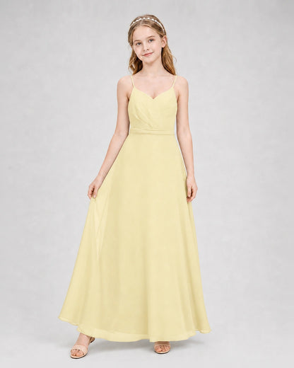Dideyttawl Pleated Chiffon Junior Bridesmaid Dress with Back Cascading Ruffle