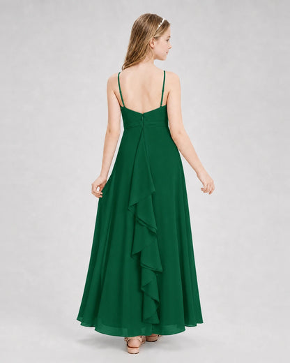Dideyttawl Pleated Chiffon Junior Bridesmaid Dress with Back Cascading Ruffle
