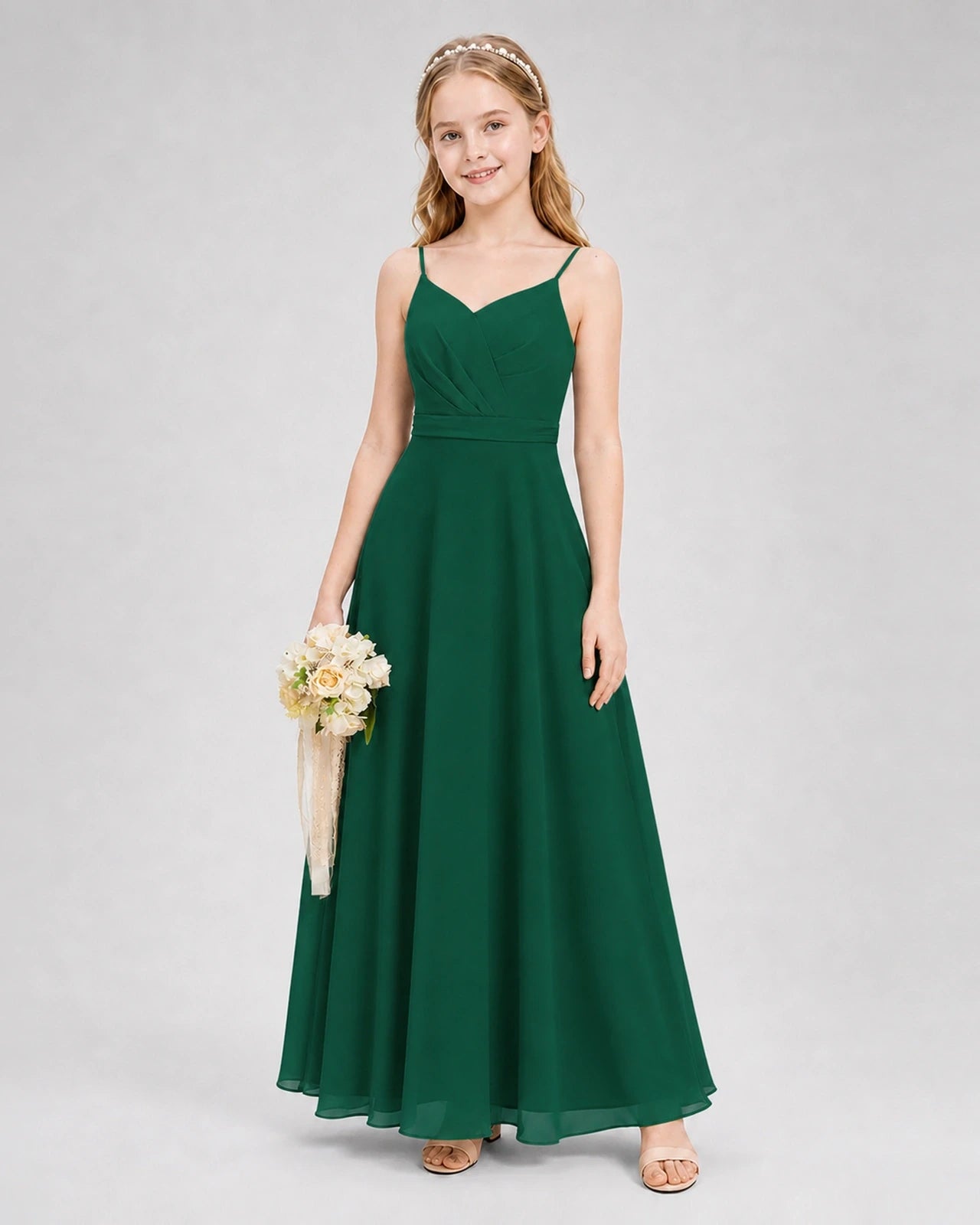 Dideyttawl Pleated Chiffon Junior Bridesmaid Dress with Back Cascading Ruffle