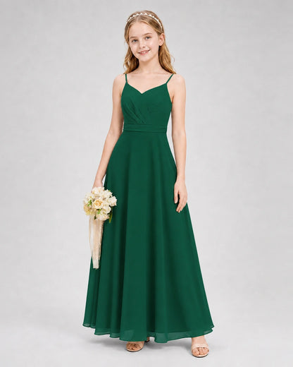 Dideyttawl Pleated Chiffon Junior Bridesmaid Dress with Back Cascading Ruffle