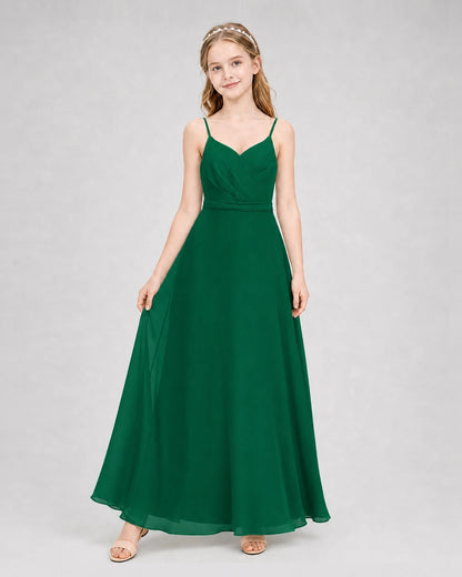 Dideyttawl Pleated Chiffon Junior Bridesmaid Dress with Back Cascading Ruffle
