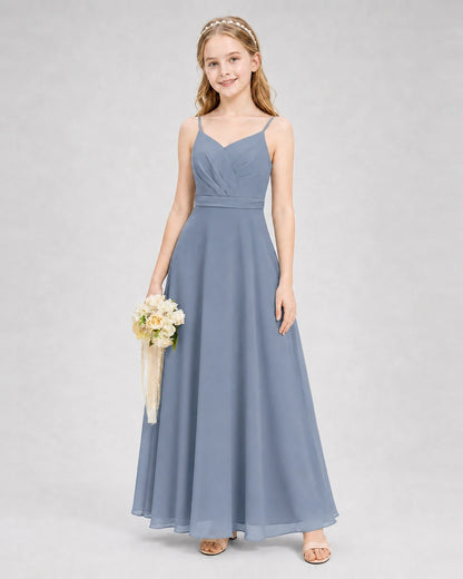 Dideyttawl Pleated Chiffon Junior Bridesmaid Dress with Back Cascading Ruffle