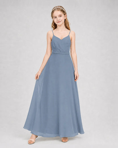 Dideyttawl Pleated Chiffon Junior Bridesmaid Dress with Back Cascading Ruffle