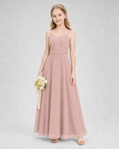 Dideyttawl Pleated Chiffon Junior Bridesmaid Dress with Back Cascading Ruffle