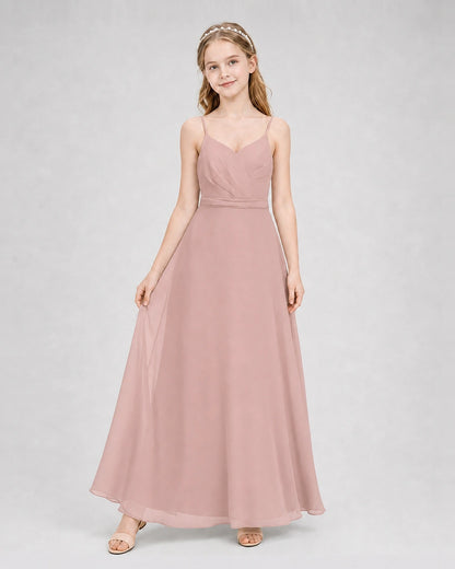 Dideyttawl Pleated Chiffon Junior Bridesmaid Dress with Back Cascading Ruffle