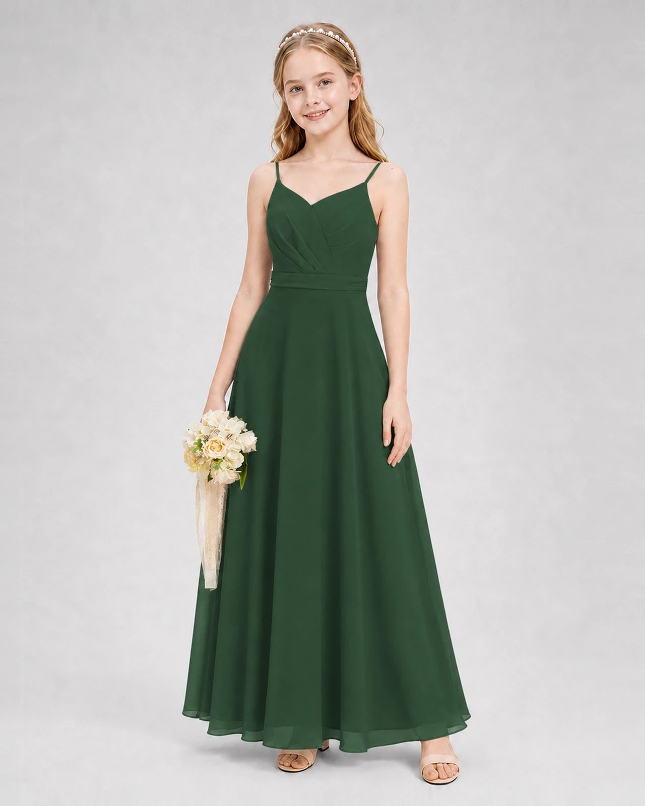 Dideyttawl Pleated Chiffon Junior Bridesmaid Dress with Back Cascading Ruffle