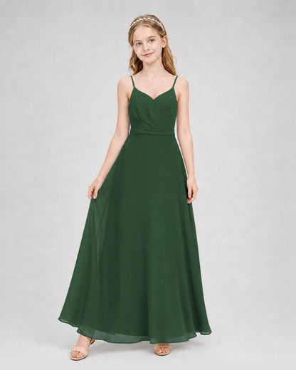 Dideyttawl Pleated Chiffon Junior Bridesmaid Dress with Back Cascading Ruffle