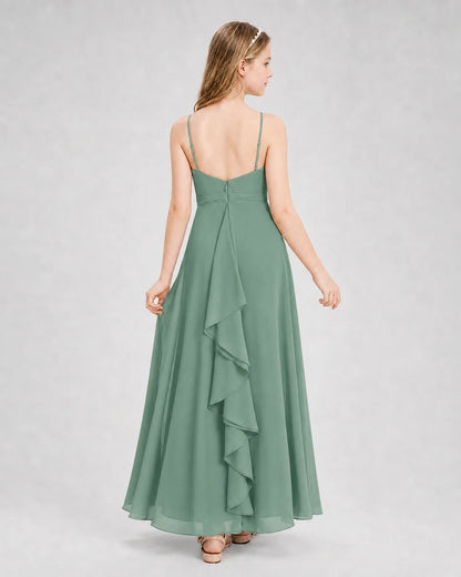 Dideyttawl Pleated Chiffon Junior Bridesmaid Dress with Back Cascading Ruffle