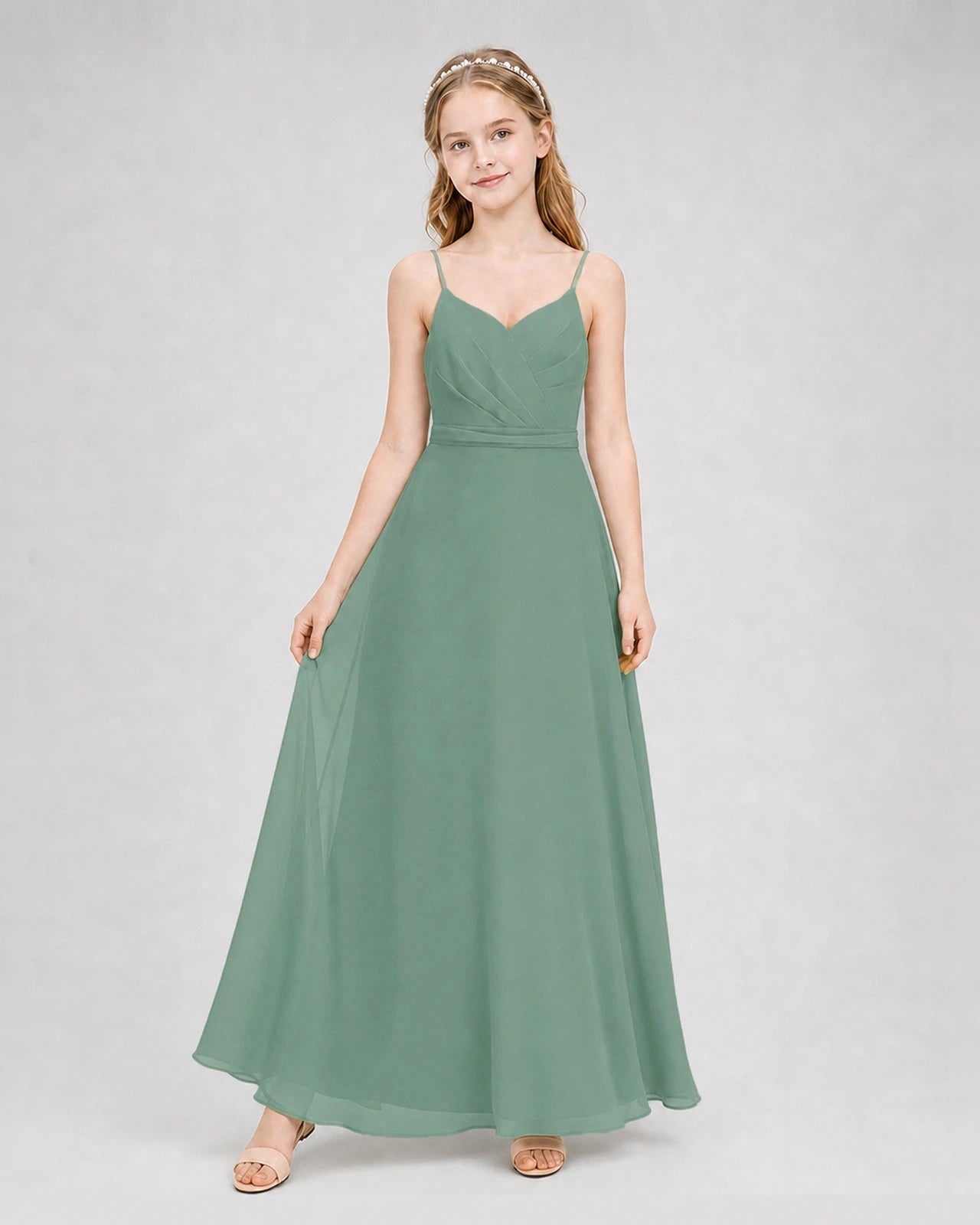 Dideyttawl Pleated Chiffon Junior Bridesmaid Dress with Back Cascading Ruffle