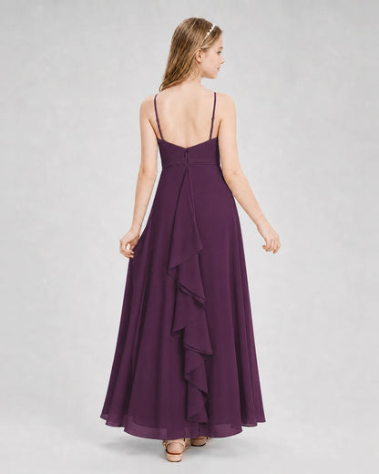 Dideyttawl Pleated Chiffon Junior Bridesmaid Dress with Back Cascading Ruffle