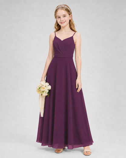 Dideyttawl Pleated Chiffon Junior Bridesmaid Dress with Back Cascading Ruffle